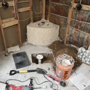 Shower remodel.                   Drain installation