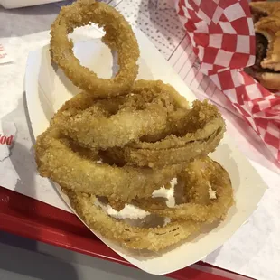 onion rings on a tray