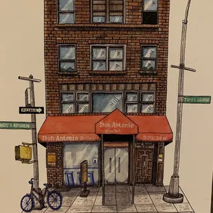 A cute watercolor postcard of the restaurant that came with the check! I love when restaurants do this!