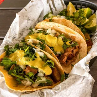 two tacos in a basket