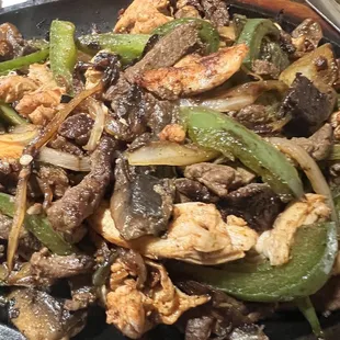 Mixed chicken and steak fajitas