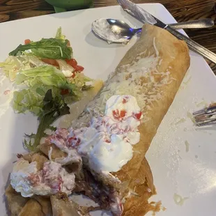 Shredded Beef Chimichanga (green sauce on the side)