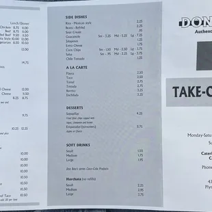 Menu side 1