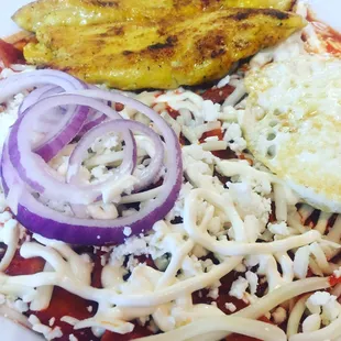 Chilaquiles Rojos with Chicken.