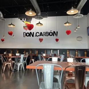tables and chairs in a restaurant