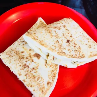 Chicken quesadilla. My favorite! They use Muenster cheese