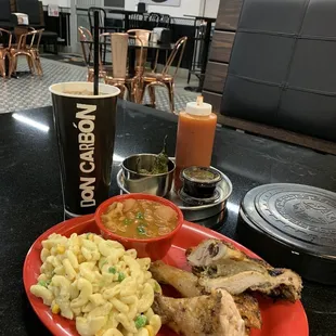 #3 3 piece dark meat meal with Mac salad and Charro beans. Great choice!