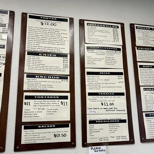 Menu pricing update