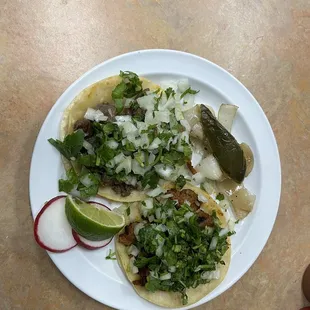 Carne asada, pastor, onions,cliantro