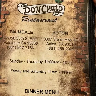 a menu for a mexican restaurant