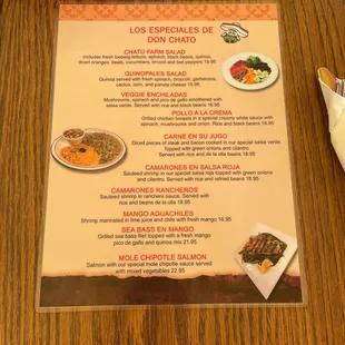 Menu - specials (vegan options)