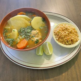 a bowl of soup and rice