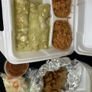 Enchilada Suizas and Pupusas De Chicharron