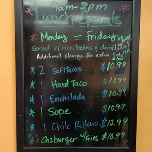 Updated lunch specials