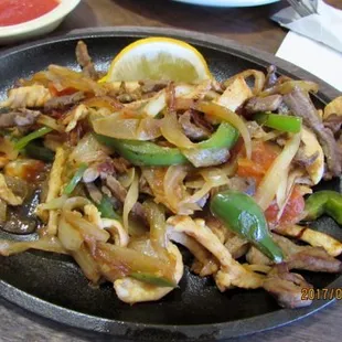 Fajitas can be beef, chicken, pork or shrimp combinations. Try them all!
