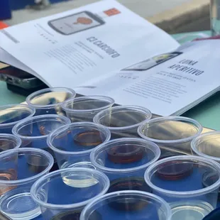 Tastings, menu has recipe age and a story, nice experience and bonus to taste before you buy from the store inside!