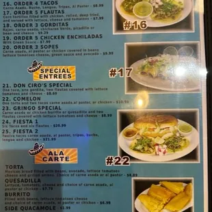 tacos, menu