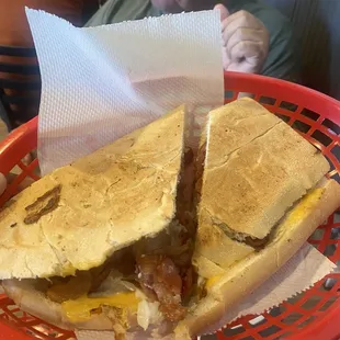 a sandwich in a basket