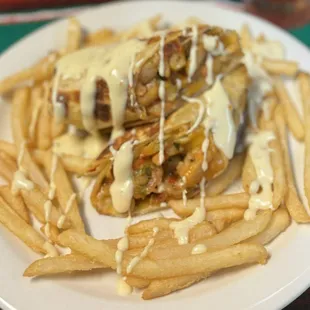 Grilled Shrimp Burrito with Fries.