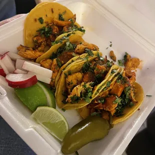 Chicken tacos. No onion