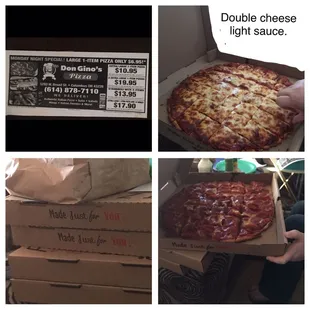 Coupon that shows prices and Monday special, pizza and subs taken for carry out.