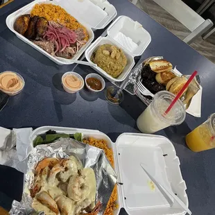 Crazy goodness. Garlic shrimp, pernil, three mofongo