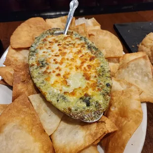 Not the greatest artichoke dip. It was mostly spinach &amp; not great cheese. The pita chips were good, though.