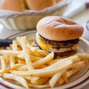 a hamburger and french fries