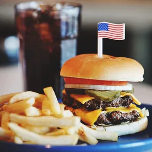 a hamburger and fries