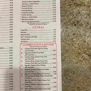 Shrimp, Extras, Combination Dinners