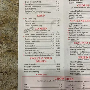 Appetizers, Lo Mein, Sweet &amp; Sour Dishes, Chow Mein