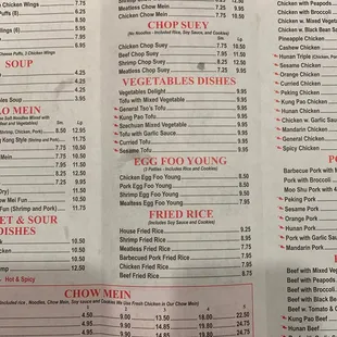 Special Chow Mein, Chip Suey, Vegetable Dishes, Egg Foo Young, Fried Rice