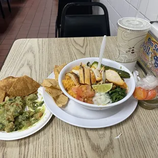 Chicken bowl and guacamole