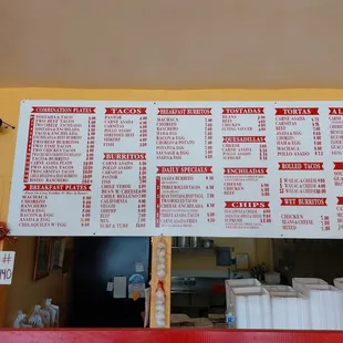 Menu with updated phone number