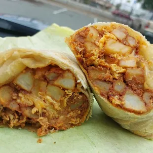 Chorizo and potato breakfast burrito