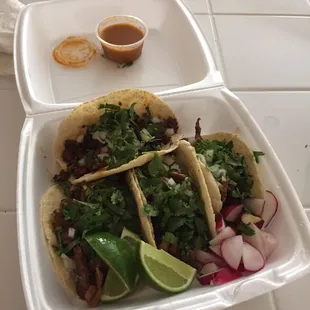 1 chorizo and 3 Al pastor