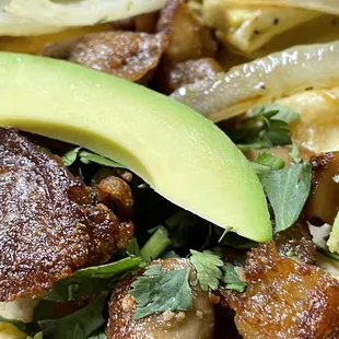 Extra close pic of tripitas; I thought it was beef but tripas cooked so crispy it looked good like beef