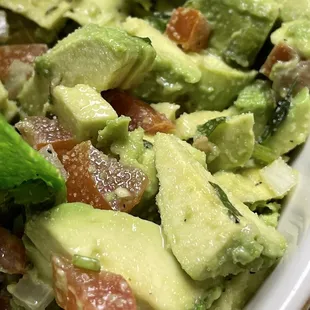 Detail view of avocado  dish; we asked for no jalapeños