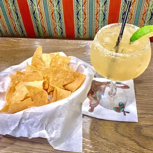 Fresh chips and $14.95 Cadillac Margarita