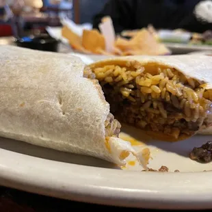 Closer look with ground beef burrito with black bean.