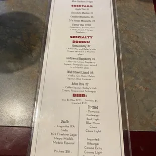 Happy hour drinks menu