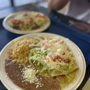 #2 Combination 1 Beef Tostada and 1 Cheese Enchilada Plate.