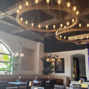 Indoor area and they also have a patio with heaters