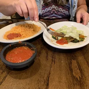 Vegan tacos and Mexican rice