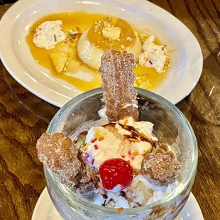 Ice cream with churros, Flan