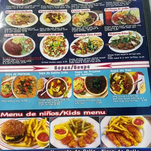 Kids Menu and other dishes