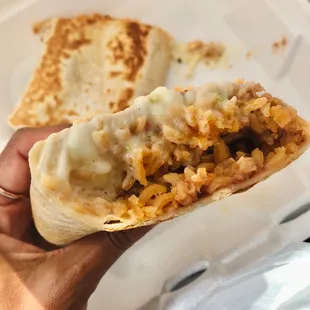 Inside the bean, rice and cheese burrito