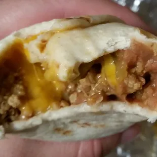 A look inside the Combination burrito with green!