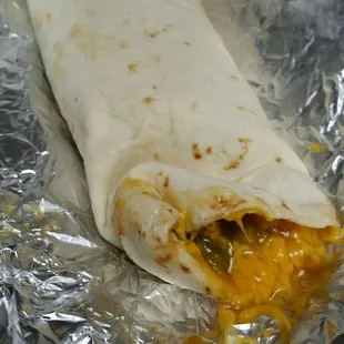 Bean and cheese, with added green chile sauce! It's SO GOOD, and tastes exactly like the chile relleno burrito - without the chewy chile. :)