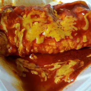Chicken Fajita burrito, smothered in red. It seemed normal enough on the outside...